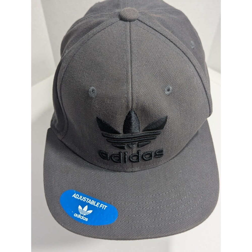 adidas Originals Trefoil Snapback Hat Gray Flat Brim Adjustable Cap